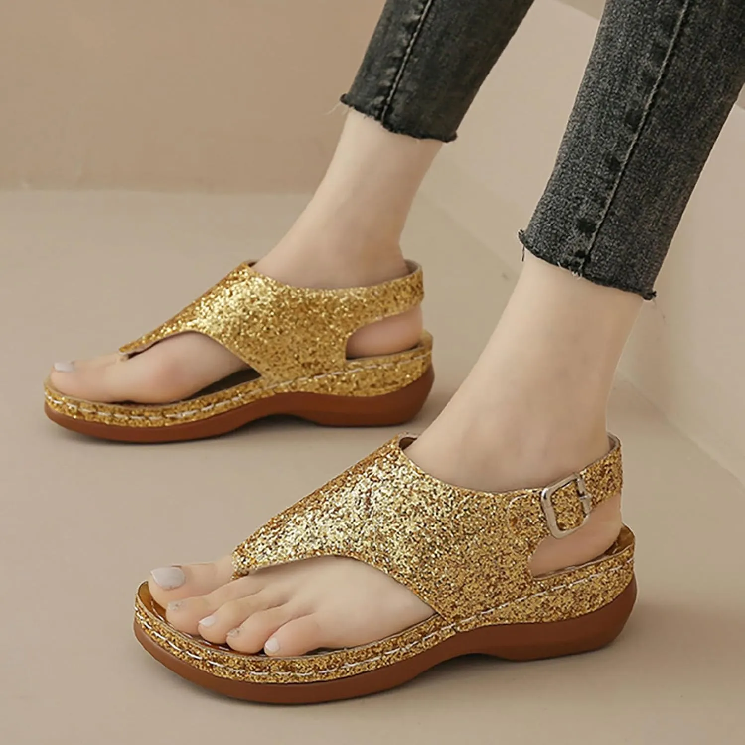 peqiut Women's Sandal Dressy Summer Clip Toe Orthopedic Sandals for Women Comfortable Outdoor Boho Sandals Casual Flip Flops
