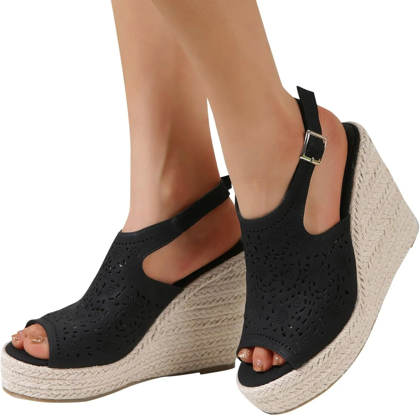 peqiut Women's Sandal Dressy Summer Platform Wedge Sandals for Women Slip On Comfortable Espadrille Heel Sandals Strap Shoes