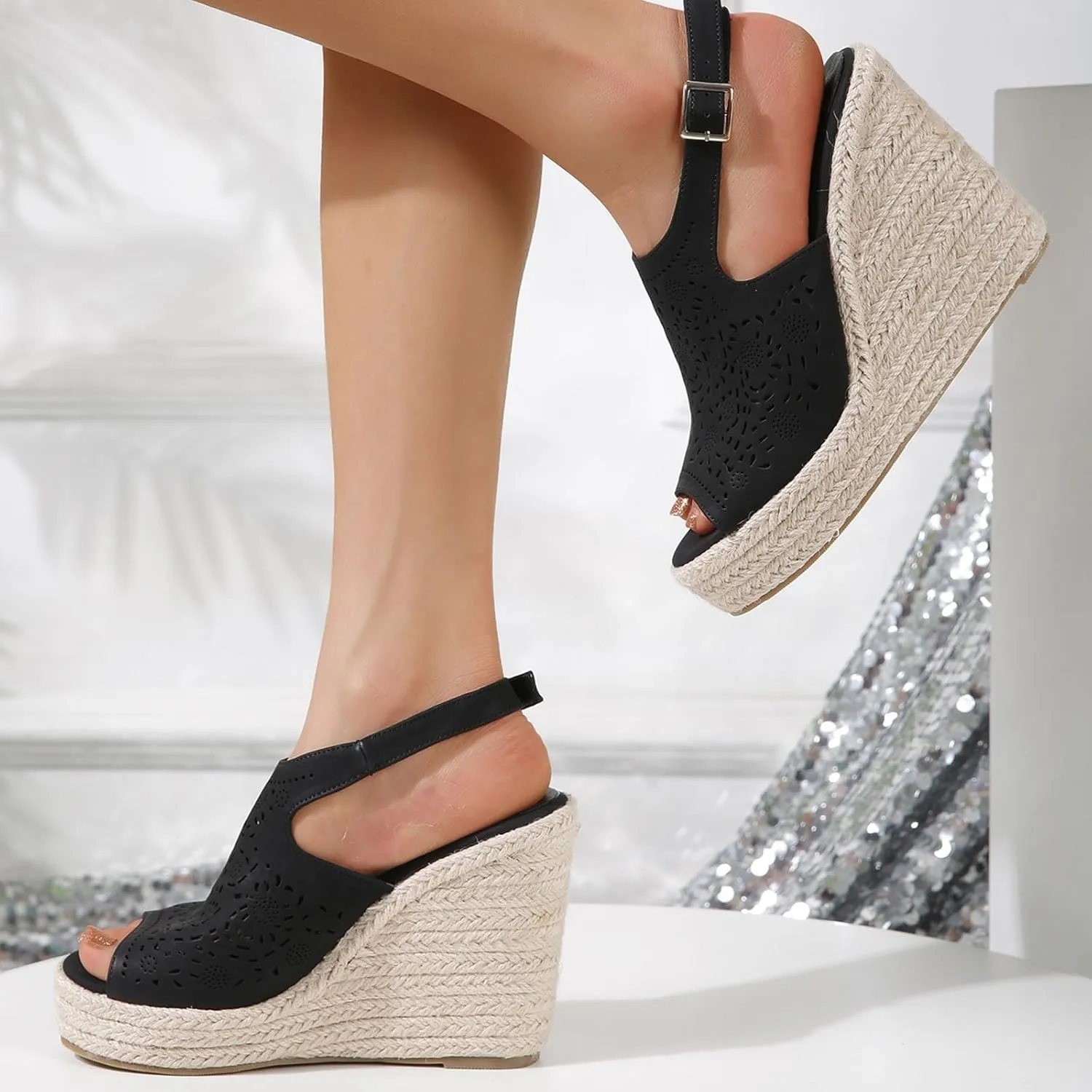 peqiut Women's Sandal Dressy Summer Platform Wedge Sandals for Women Slip On Comfortable Espadrille Heel Sandals Strap Shoes