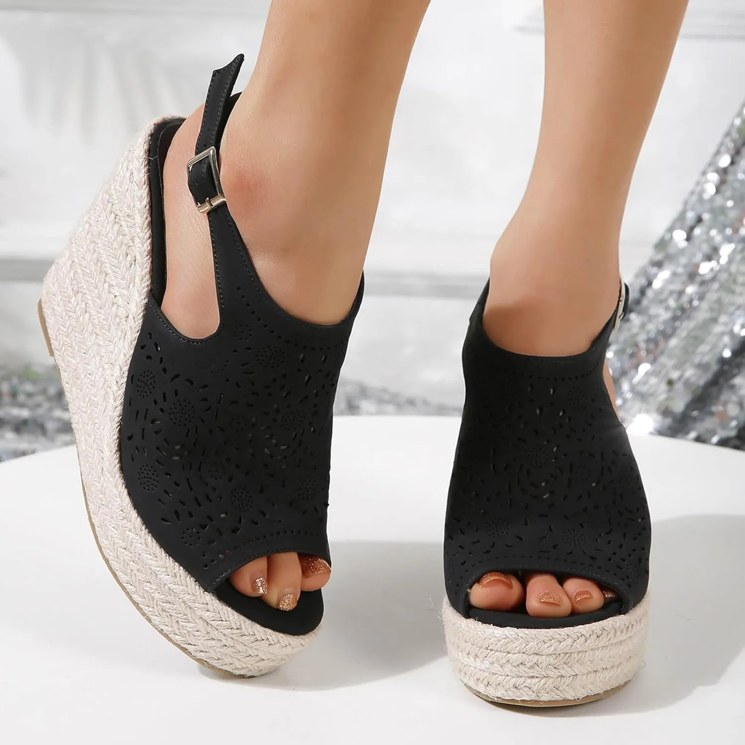 peqiut Women's Sandal Dressy Summer Platform Wedge Sandals for Women Slip On Comfortable Espadrille Heel Sandals Strap Shoes