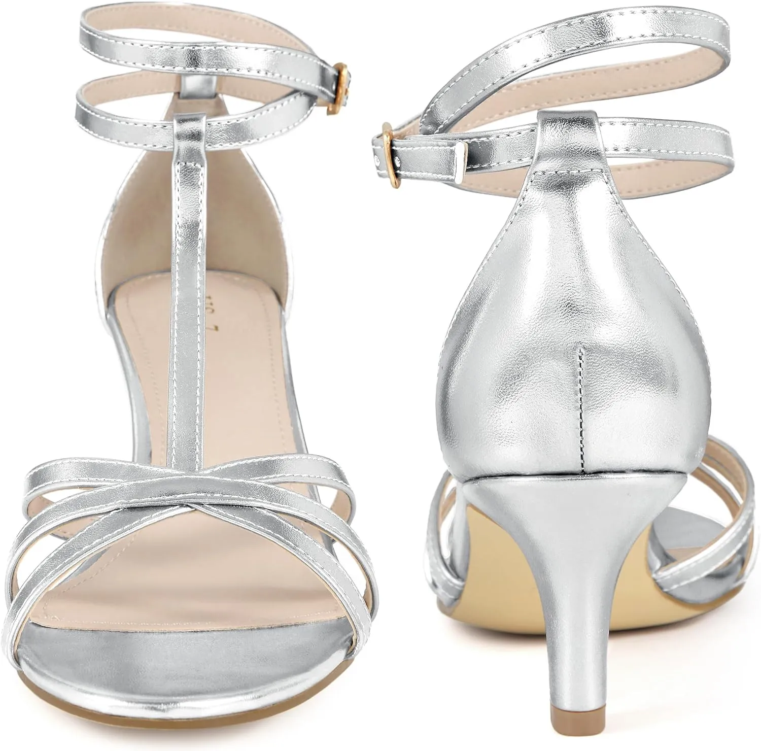 Perphy Open Toe Strappy Metallic Kitten Heel Sandals for Women