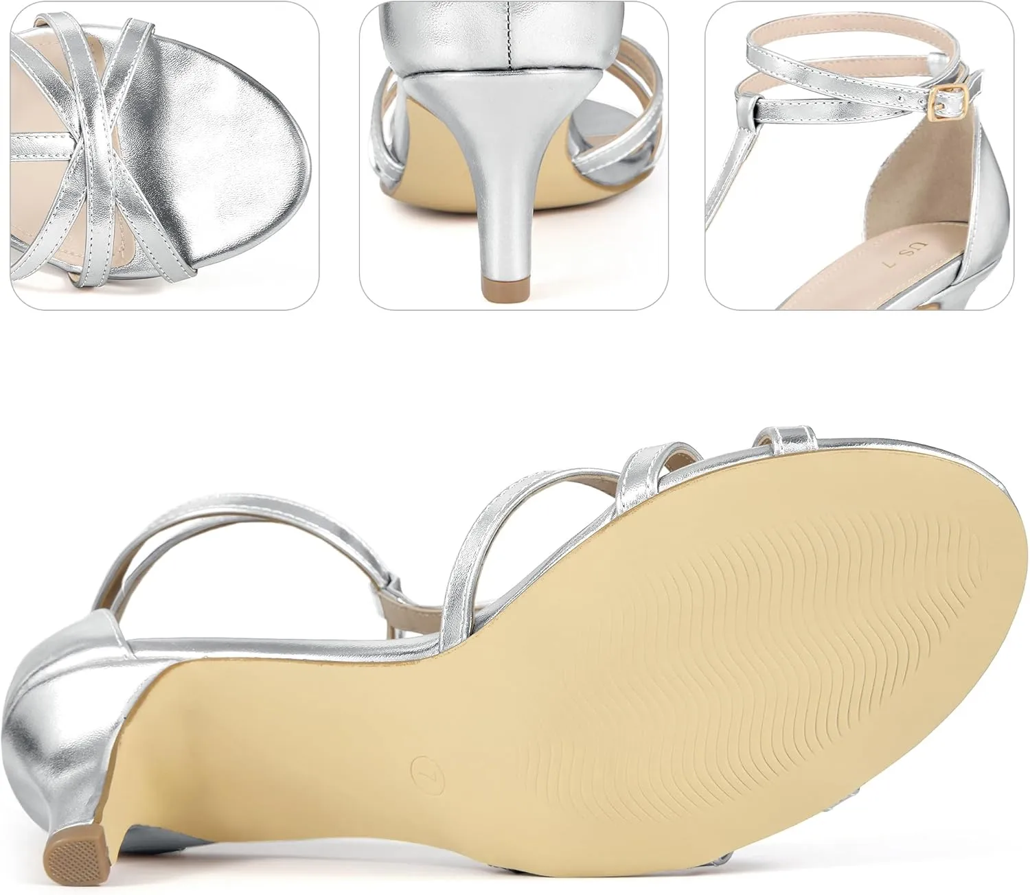 Perphy Open Toe Strappy Metallic Kitten Heel Sandals for Women