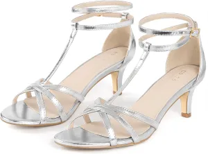 Perphy Open Toe Strappy Metallic Kitten Heel Sandals for Women
