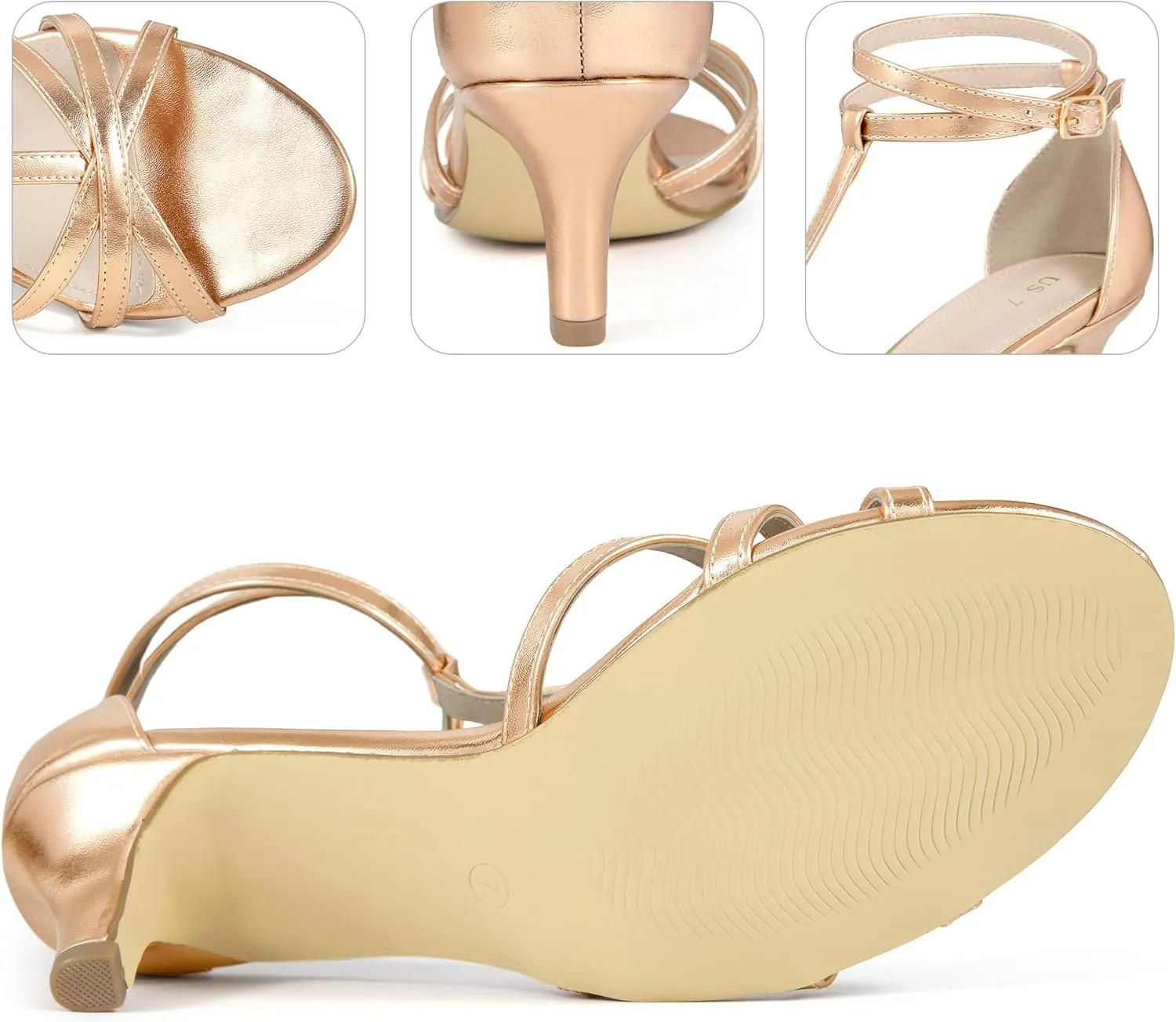 Perphy Open Toe Strappy Metallic Kitten Heel Sandals for Women