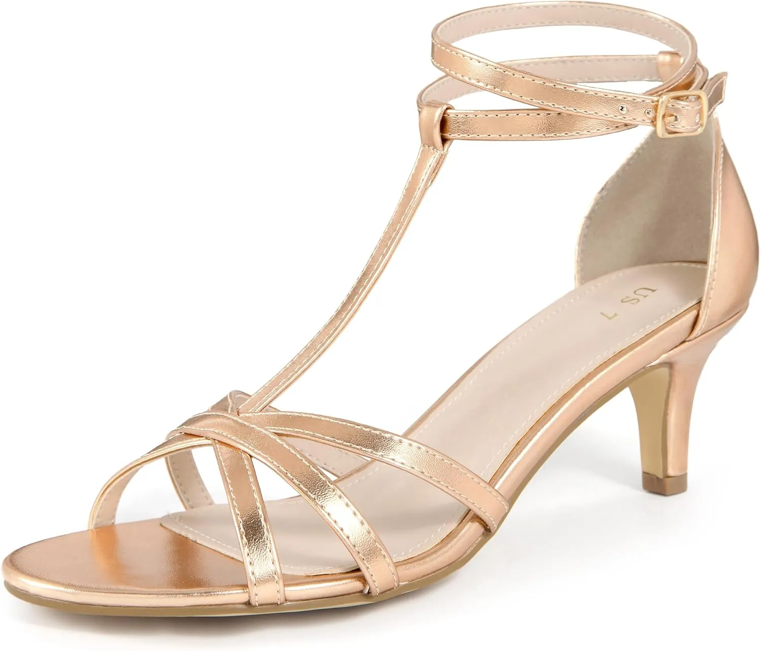 Perphy Open Toe Strappy Metallic Kitten Heel Sandals for Women
