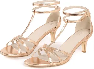 Perphy Open Toe Strappy Metallic Kitten Heel Sandals for Women