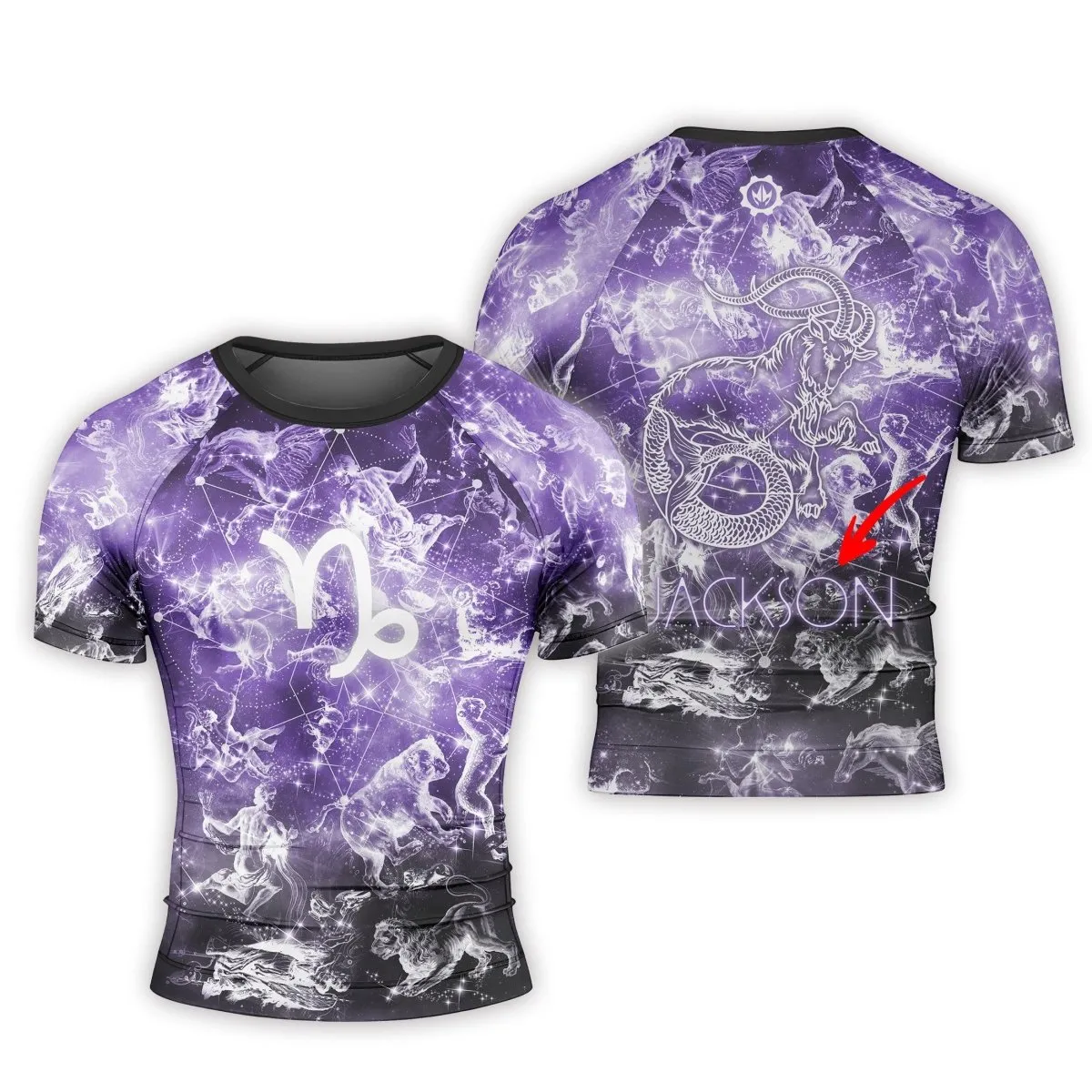 Personalized Zodiac Capricorn Short Sleeve Rash Guard