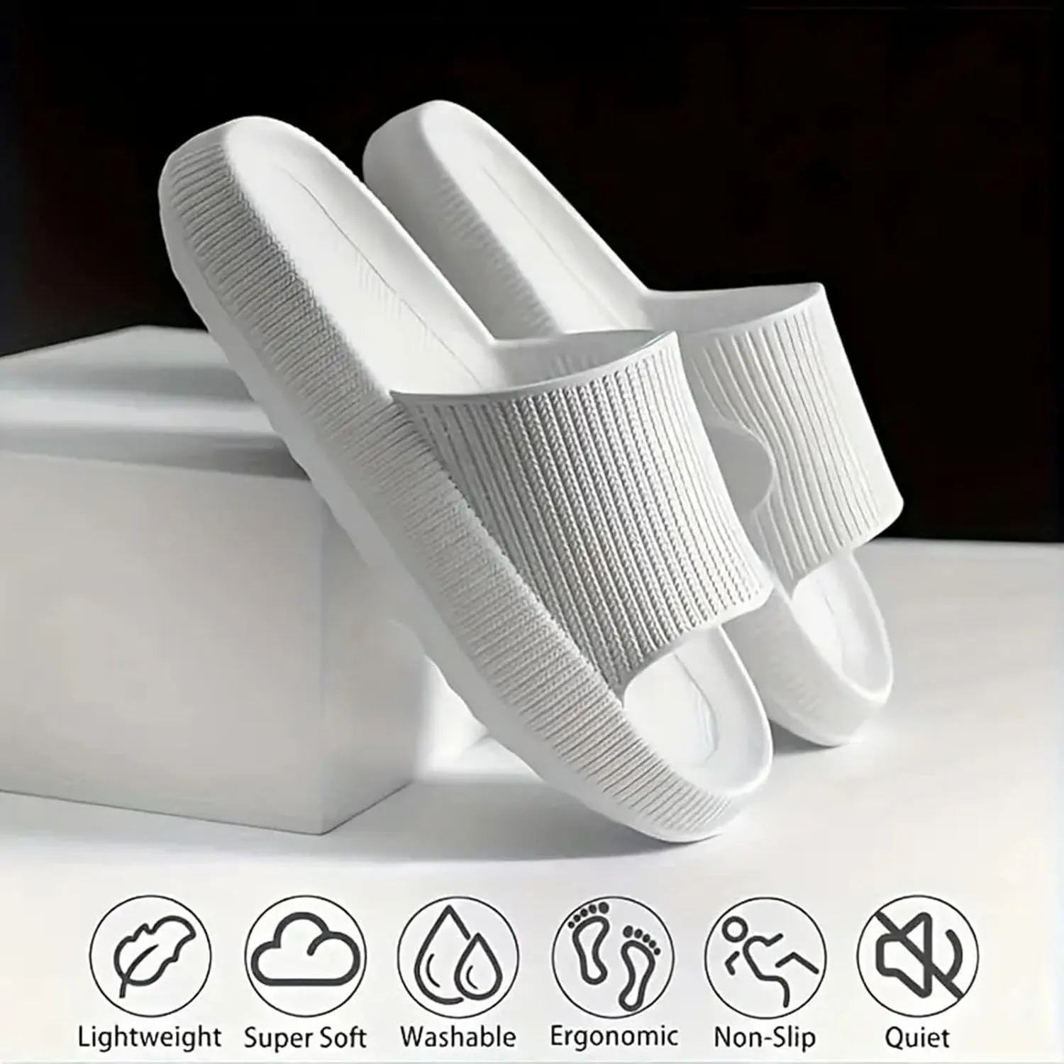 Pillow Slippers for Women and Men, Cloud Slides Shower Sandals House Shoes, Lightweight, Thick Sole, Non-Slip, Easy to Clean Comfy Cushioned Sole Soft Pool Shoes Non Slip Summer Outdoor Beach