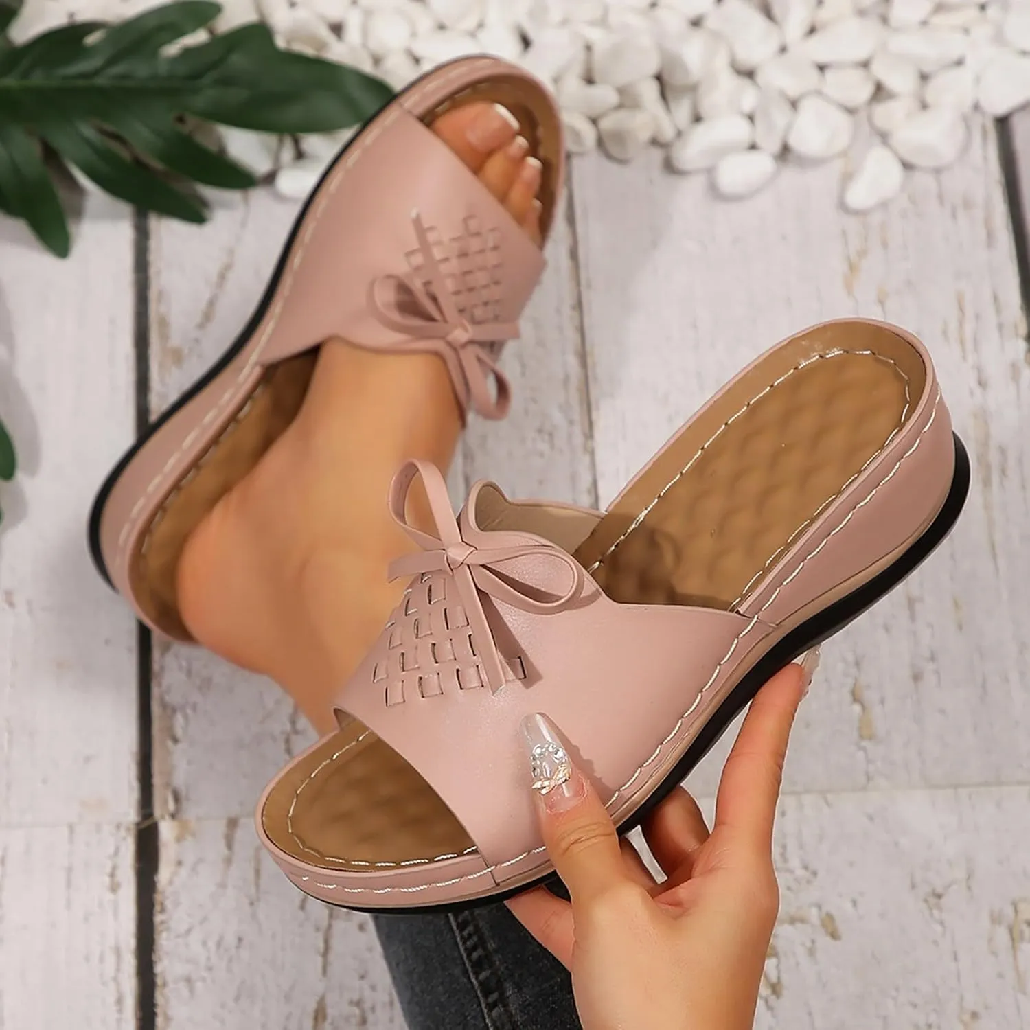 Platform Sandals Women Open Toe Bow Knot Comfort Wedge Sandals Summer Trendy Soft Yoga Mat Platform Slip on Women Shoes