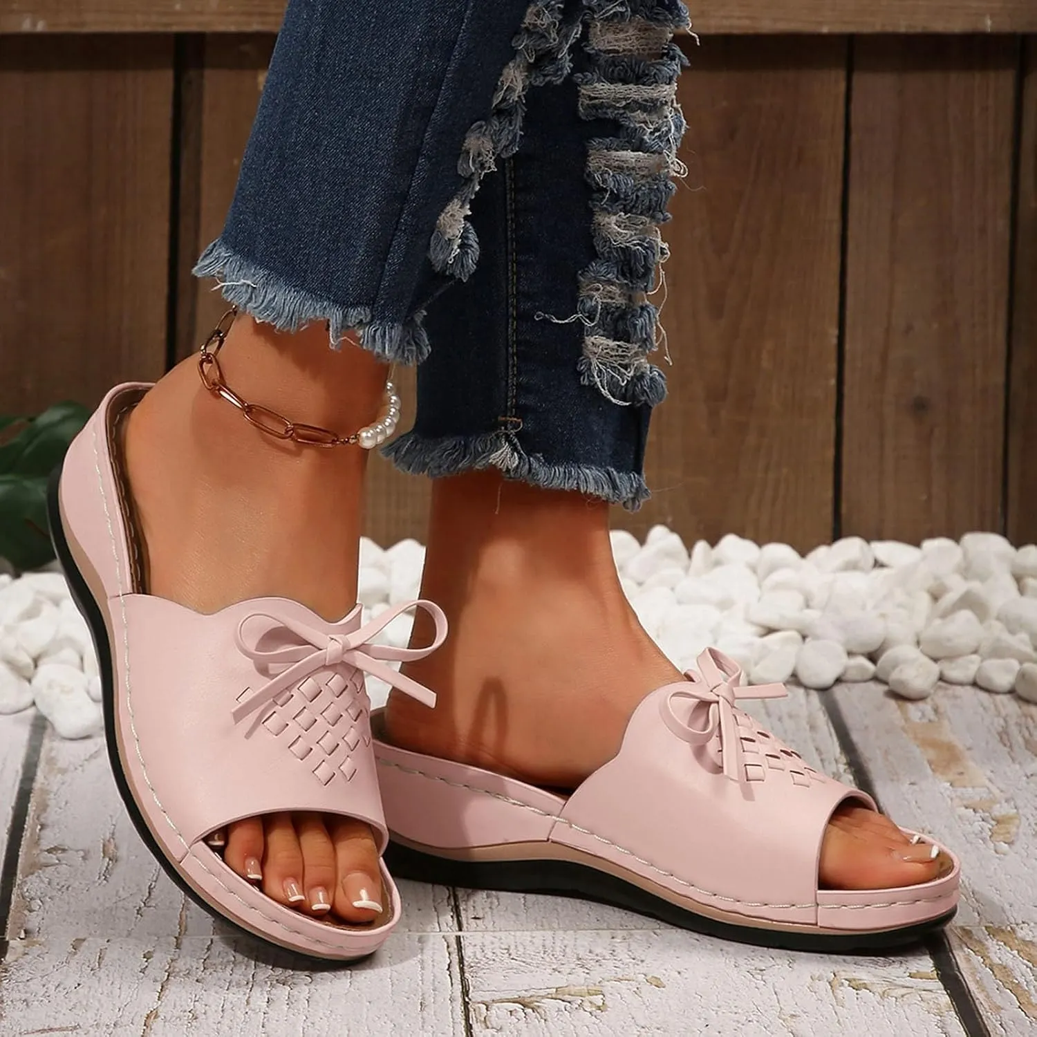Platform Sandals Women Open Toe Bow Knot Comfort Wedge Sandals Summer Trendy Soft Yoga Mat Platform Slip on Women Shoes