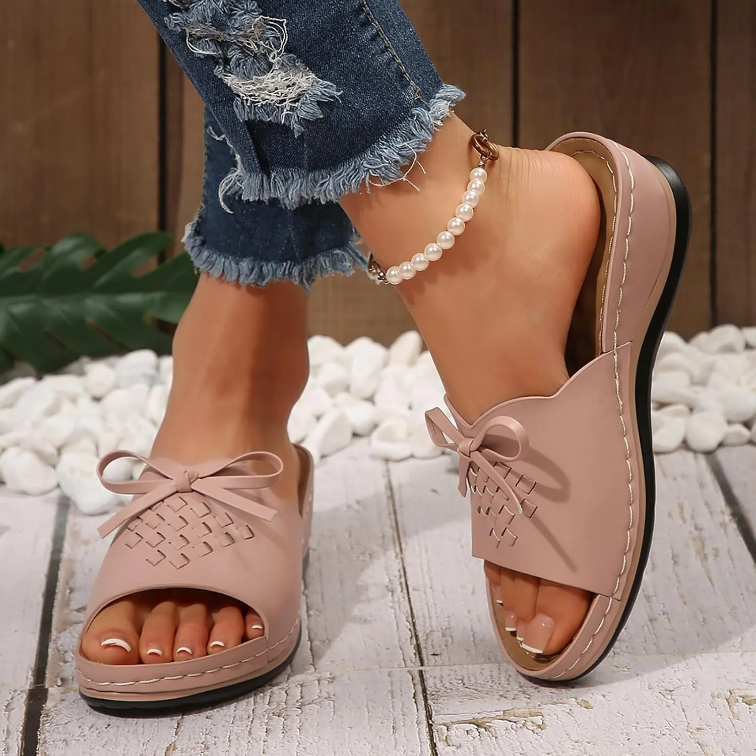 Platform Sandals Women Open Toe Bow Knot Comfort Wedge Sandals Summer Trendy Soft Yoga Mat Platform Slip on Women Shoes