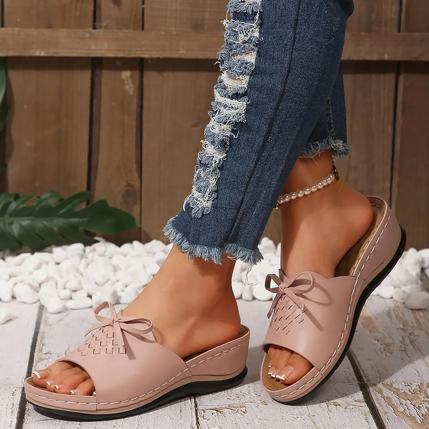 Platform Sandals Women Open Toe Bow Knot Comfort Wedge Sandals Summer Trendy Soft Yoga Mat Platform Slip on Women Shoes