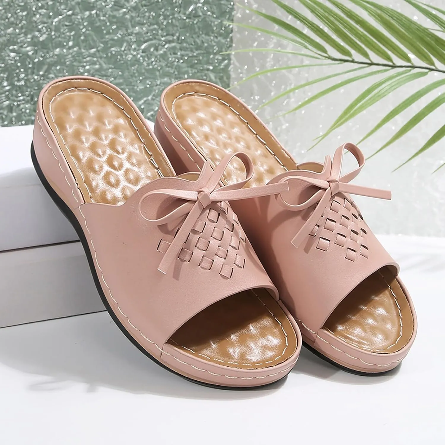 Platform Sandals Women Open Toe Bow Knot Comfort Wedge Sandals Summer Trendy Soft Yoga Mat Platform Slip on Women Shoes