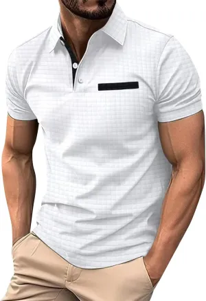 Polo Shirts for Men Casual Oversized Button Lapel Golf Short Sleeve Fit Tee Shirt Fashion Solid Color Stripe Cozy Top