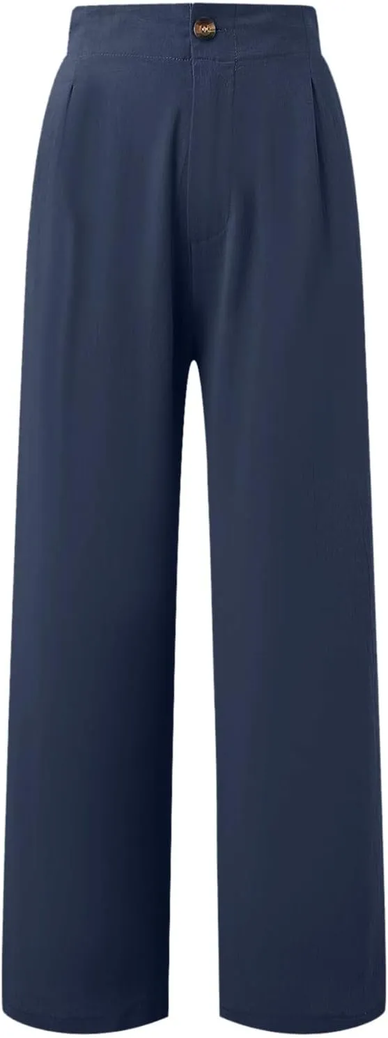 PTOLOCIF Palazzo Pants for Women,Baggy Linen Pants Summer Lightweight High Waist Palazzo Pants Loose Straight Leg Pants