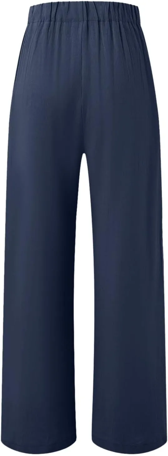 PTOLOCIF Palazzo Pants for Women,Baggy Linen Pants Summer Lightweight High Waist Palazzo Pants Loose Straight Leg Pants