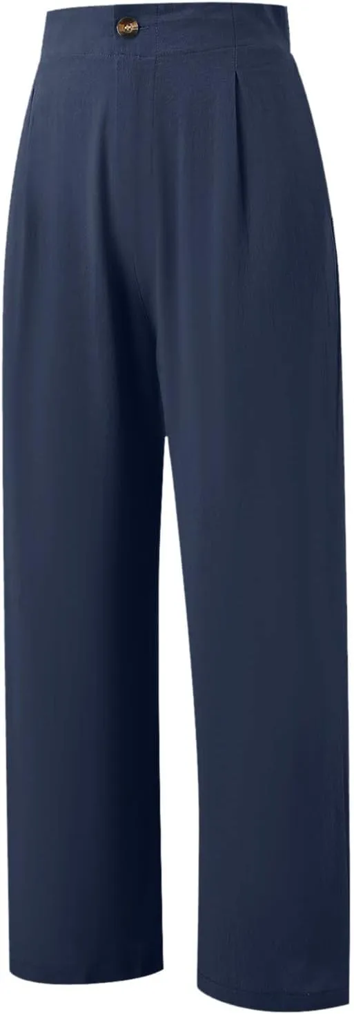PTOLOCIF Palazzo Pants for Women,Baggy Linen Pants Summer Lightweight High Waist Palazzo Pants Loose Straight Leg Pants