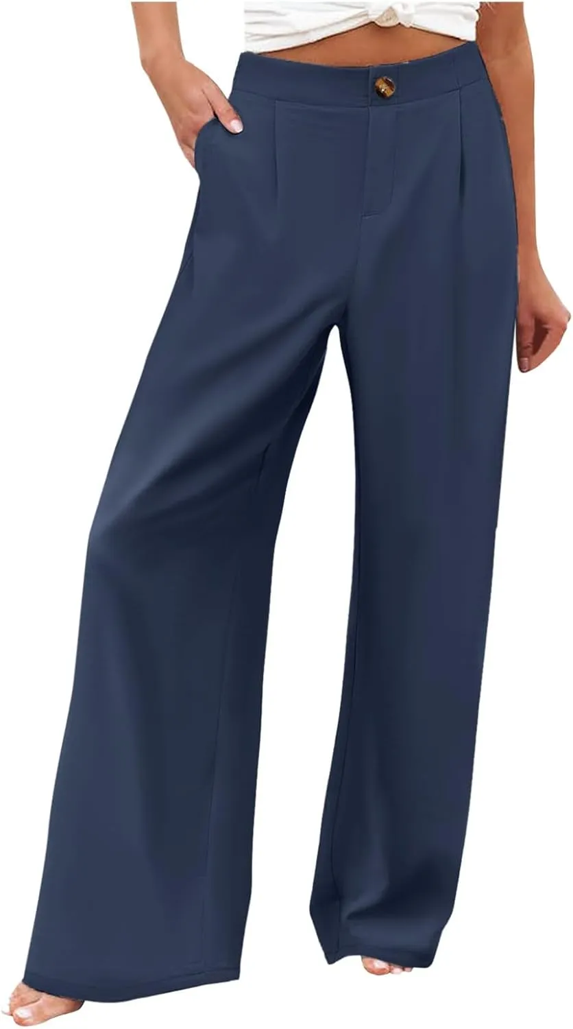 PTOLOCIF Palazzo Pants for Women,Baggy Linen Pants Summer Lightweight High Waist Palazzo Pants Loose Straight Leg Pants