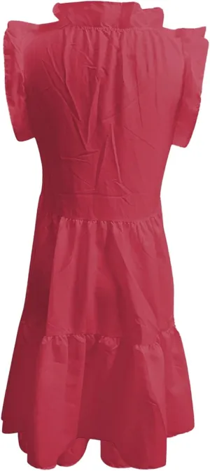 PTOLOCIF Women's Summer Sleeveless Ruffle Sleeve Dresses Round Neck Solid Loose Short Flowy A Line Mini Babydoll Dress A