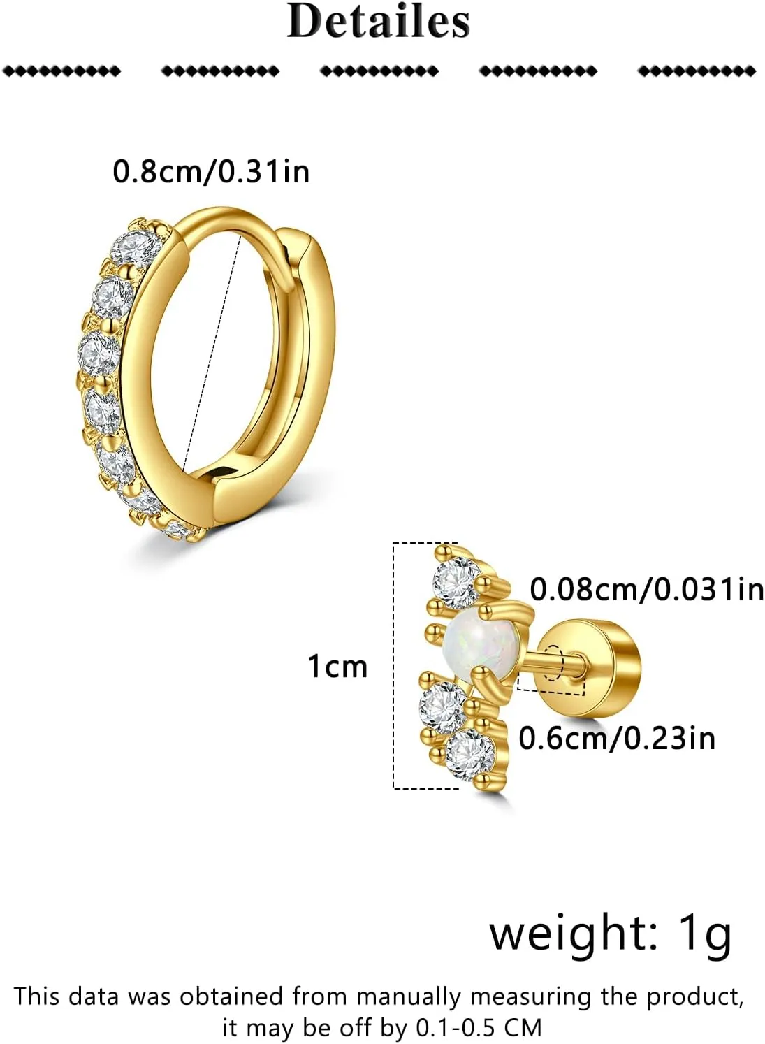 QWALIT Gold Earrings for Women Flat Back Hypoallergenic Screw Back Cartilage Earrings for Women Surgical Steel Small Hoop Earring Gold Plated Helix Jewelry Second Hole Earring Set