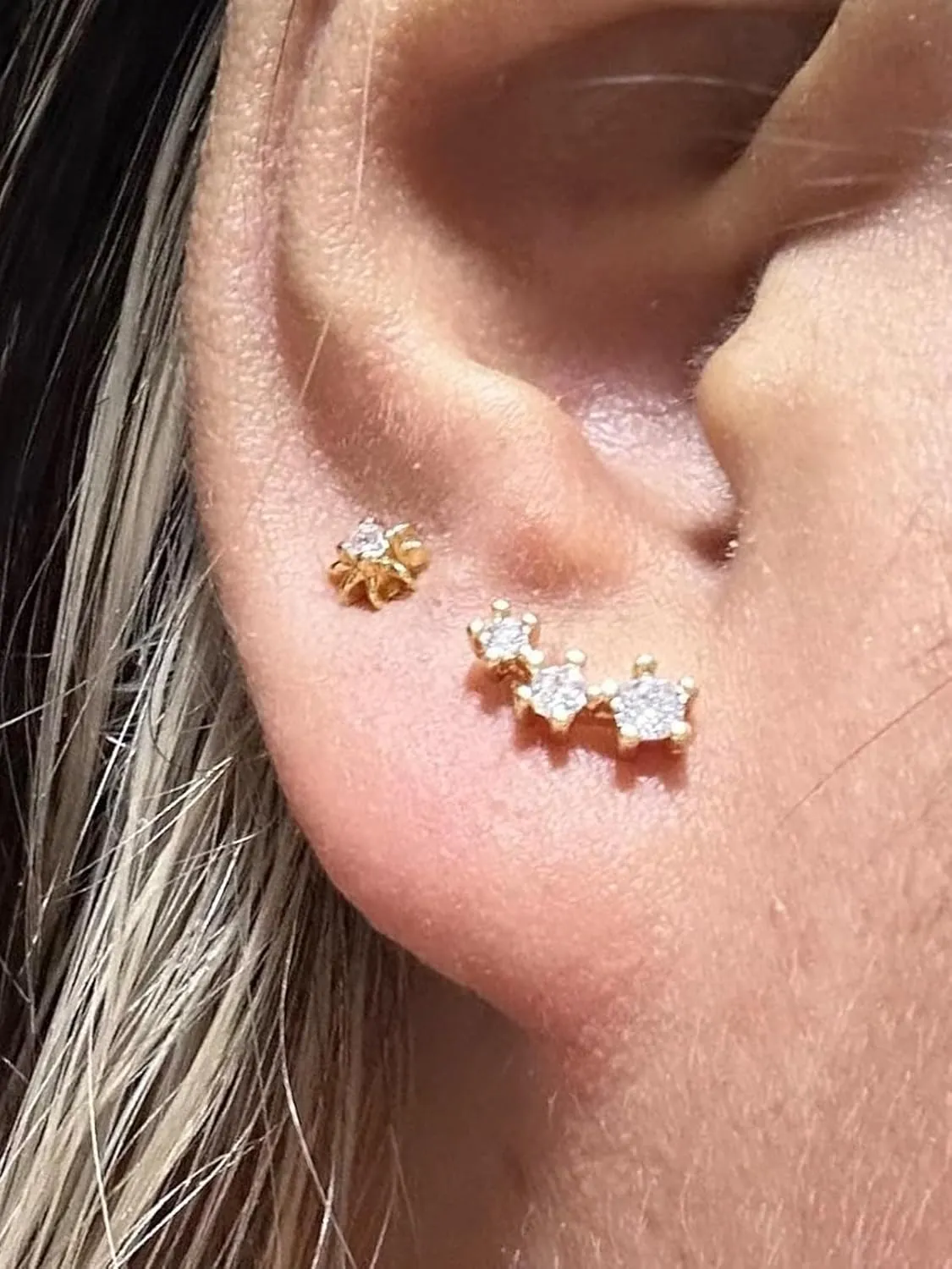 QWALIT Gold Earrings for Women Flat Back Hypoallergenic Screw Back Cartilage Earrings for Women Surgical Steel Small Hoop Earring Gold Plated Helix Jewelry Second Hole Earring Set