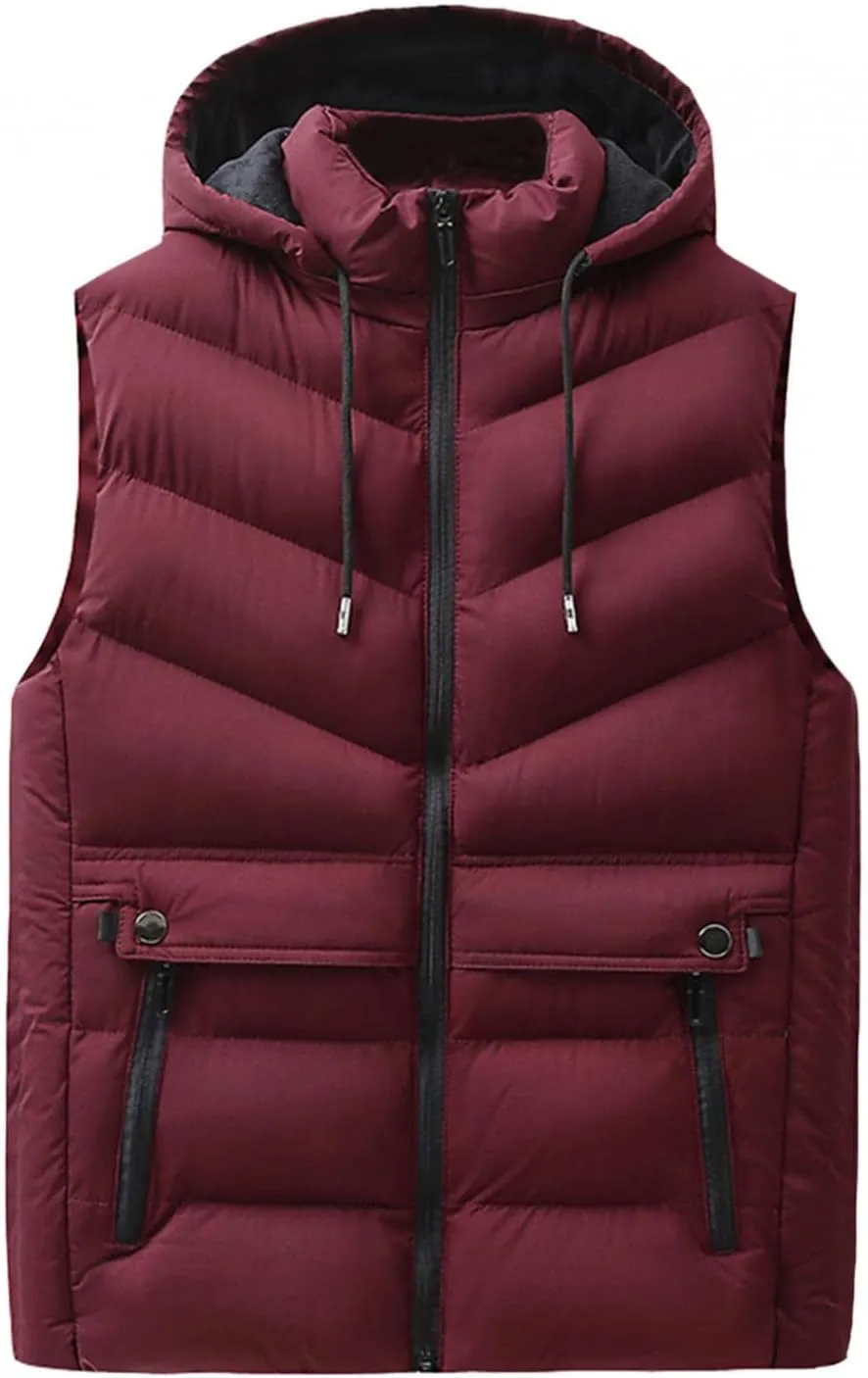 QWENTMTNTY Mens Outdoor Vests Jackets Casual Winter Warm Cotton Padded Windbreakers with Fleece Hoodie Zip Pockets Plus Size Coats