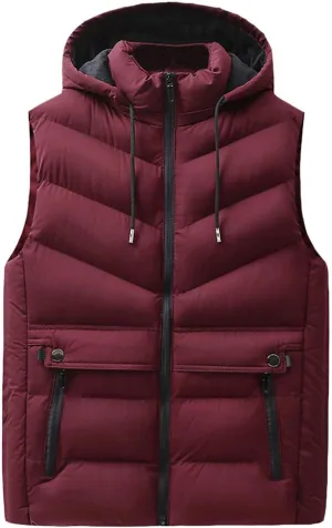 QWENTMTNTY Mens Outdoor Vests Jackets Casual Winter Warm Cotton Padded Windbreakers with Fleece Hoodie Zip Pockets Plus Size Coats