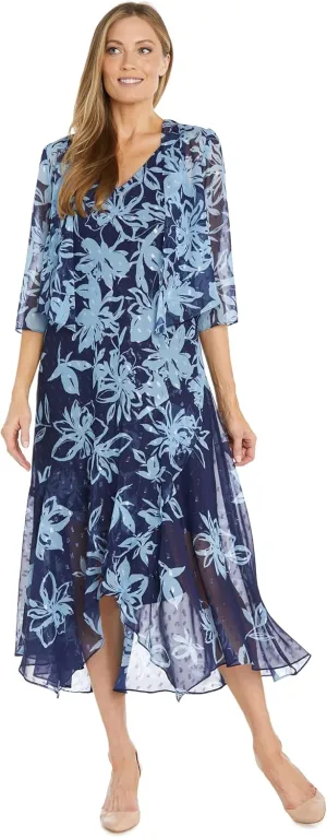 R&M Richards High-Low Floral Print Chiffon Jacket Dress