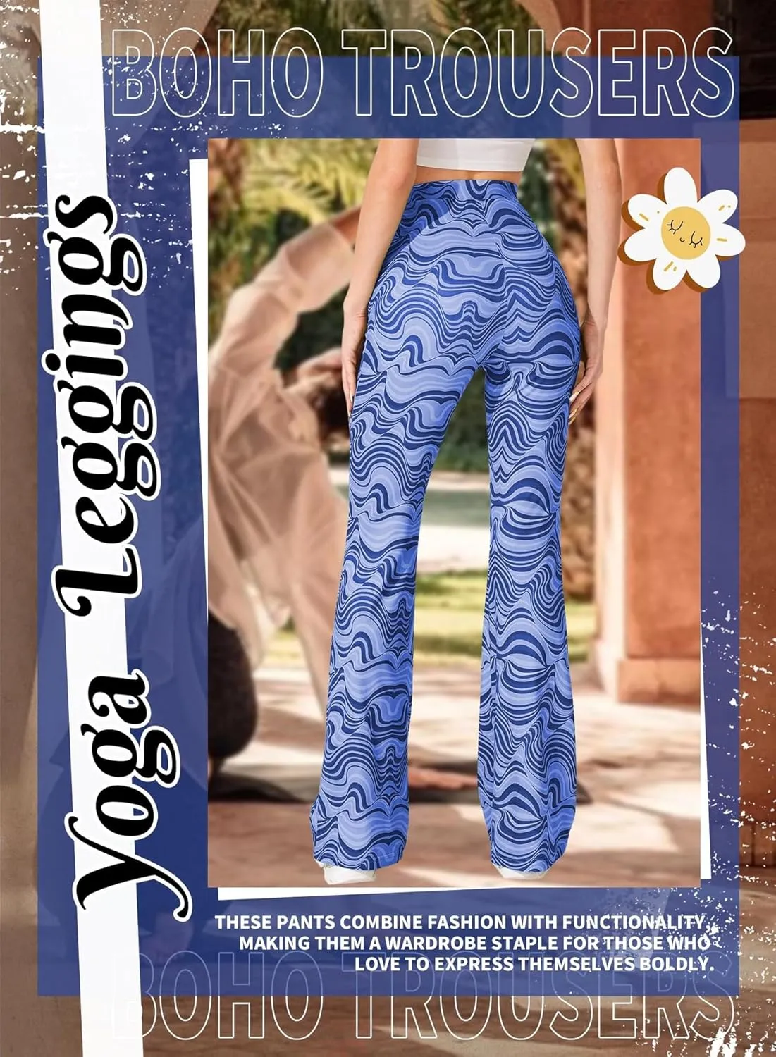Rave Flare Pants for Women - EDC 70s Wide Leg Flair Leggings Disco Festival Outfits High Waist Bell Bottom Trousers