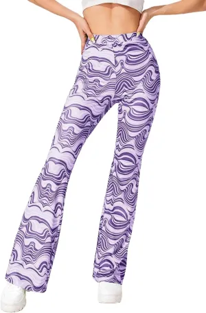 Rave Flare Pants for Women - EDC 70s Wide Leg Flair Leggings Disco Festival Outfits High Waist Bell Bottom Trousers