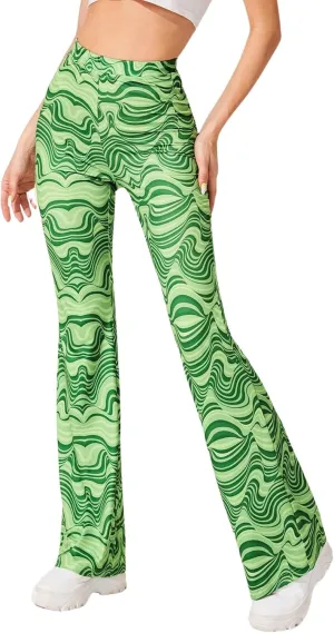 Rave Flare Pants for Women - EDC 70s Wide Leg Flair Leggings Disco Festival Outfits High Waist Bell Bottom Trousers