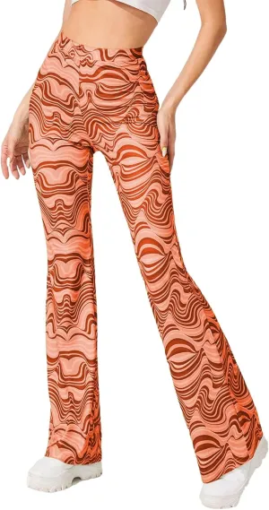 Rave Flare Pants for Women - EDC 70s Wide Leg Flair Leggings Disco Festival Outfits High Waist Bell Bottom Trousers