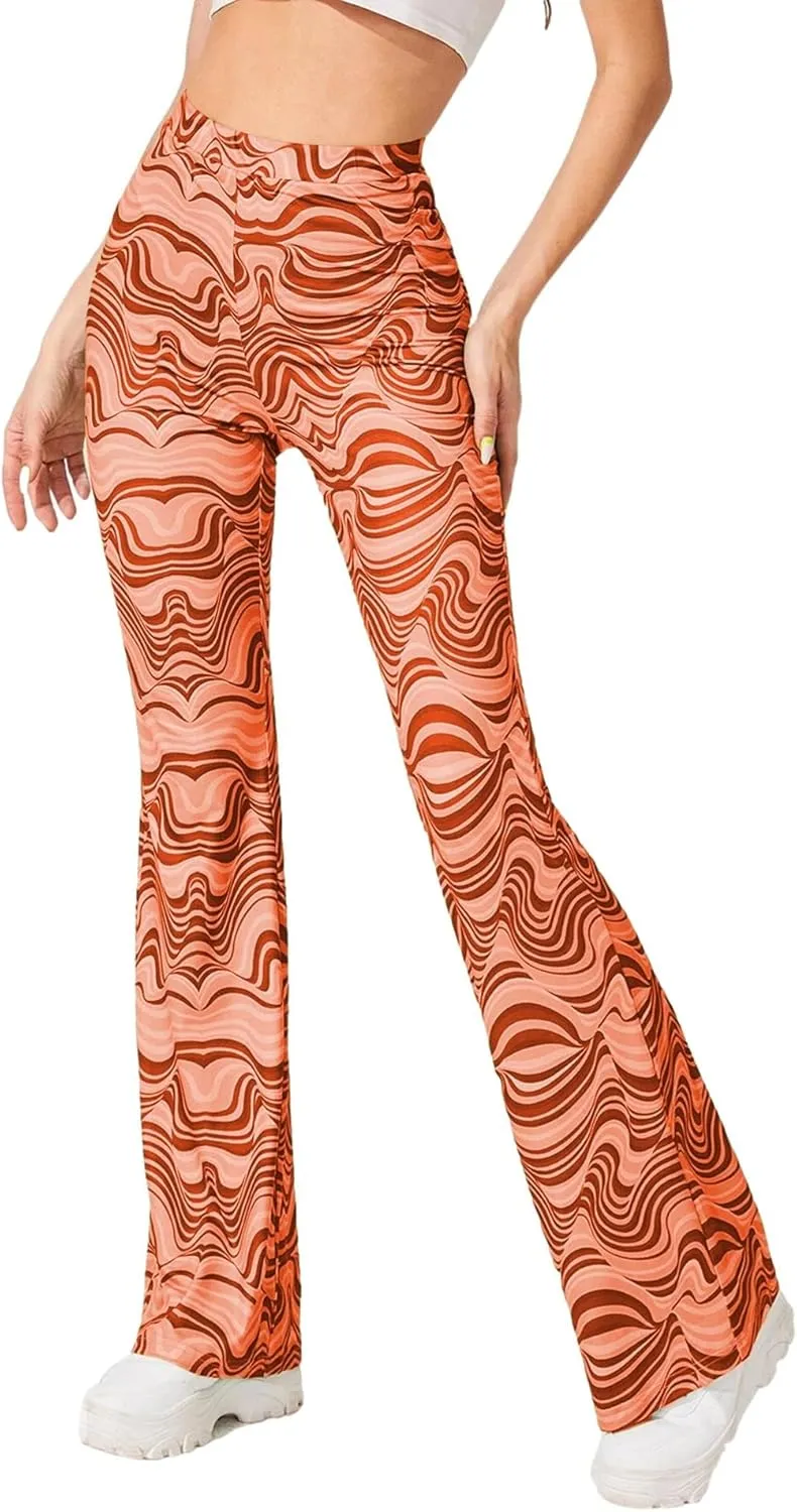 Rave Flare Pants for Women - EDC 70s Wide Leg Flair Leggings Disco Festival Outfits High Waist Bell Bottom Trousers