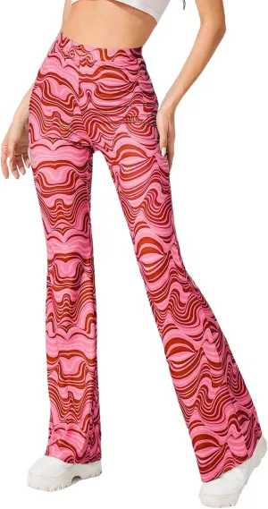 Rave Flare Pants for Women - EDC 70s Wide Leg Flair Leggings Disco Festival Outfits High Waist Bell Bottom Trousers