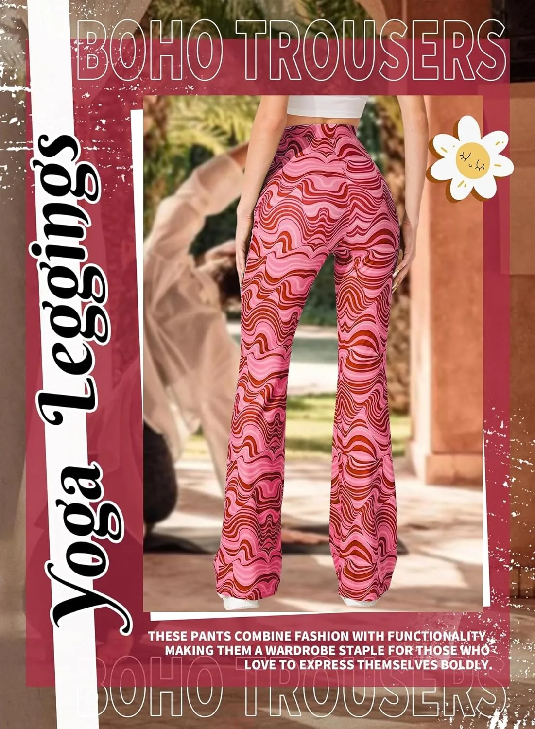 Rave Flare Pants for Women - EDC 70s Wide Leg Flair Leggings Disco Festival Outfits High Waist Bell Bottom Trousers