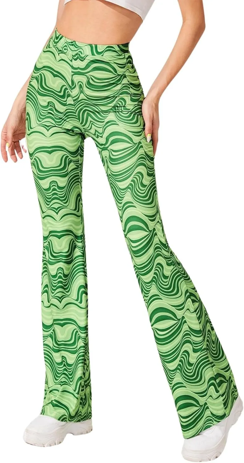 Rave Flare Pants for Women - EDC 70s Wide Leg Flair Leggings Disco Festival Outfits High Waist Bell Bottom Trousers