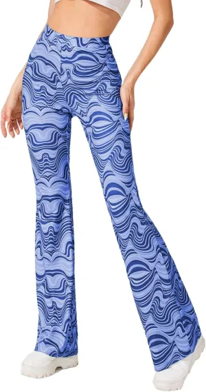 Rave Flare Pants for Women - EDC 70s Wide Leg Flair Leggings Disco Festival Outfits High Waist Bell Bottom Trousers