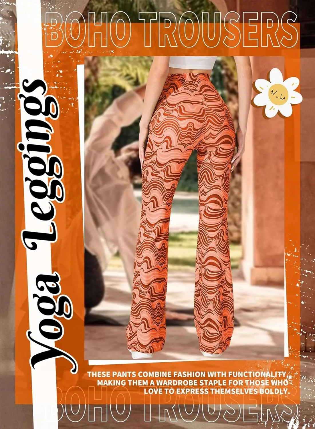 Rave Flare Pants for Women - EDC 70s Wide Leg Flair Leggings Disco Festival Outfits High Waist Bell Bottom Trousers