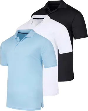 Real Essentials 3 Pack: Men's Quick-Dry Short Sleeve Athletic Performance Polo Shirt (Available in Big & Tall)