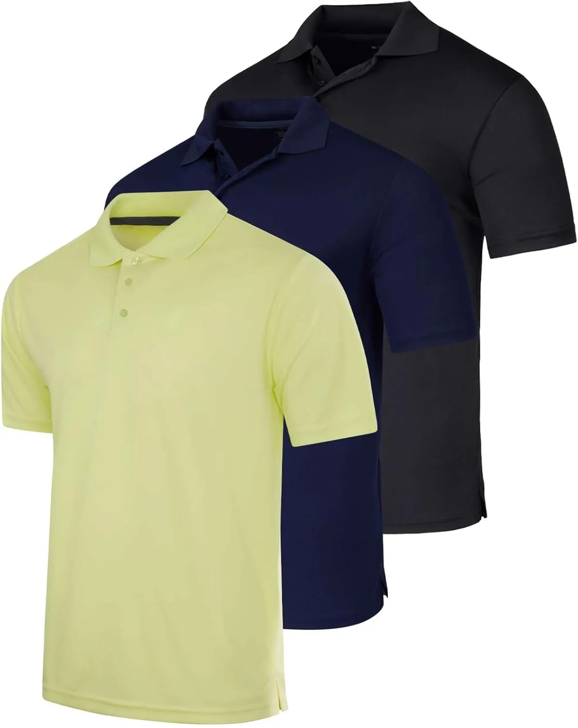 Real Essentials 3 Pack: Men's Quick-Dry Short Sleeve Athletic Performance Polo Shirt (Available in Big & Tall)