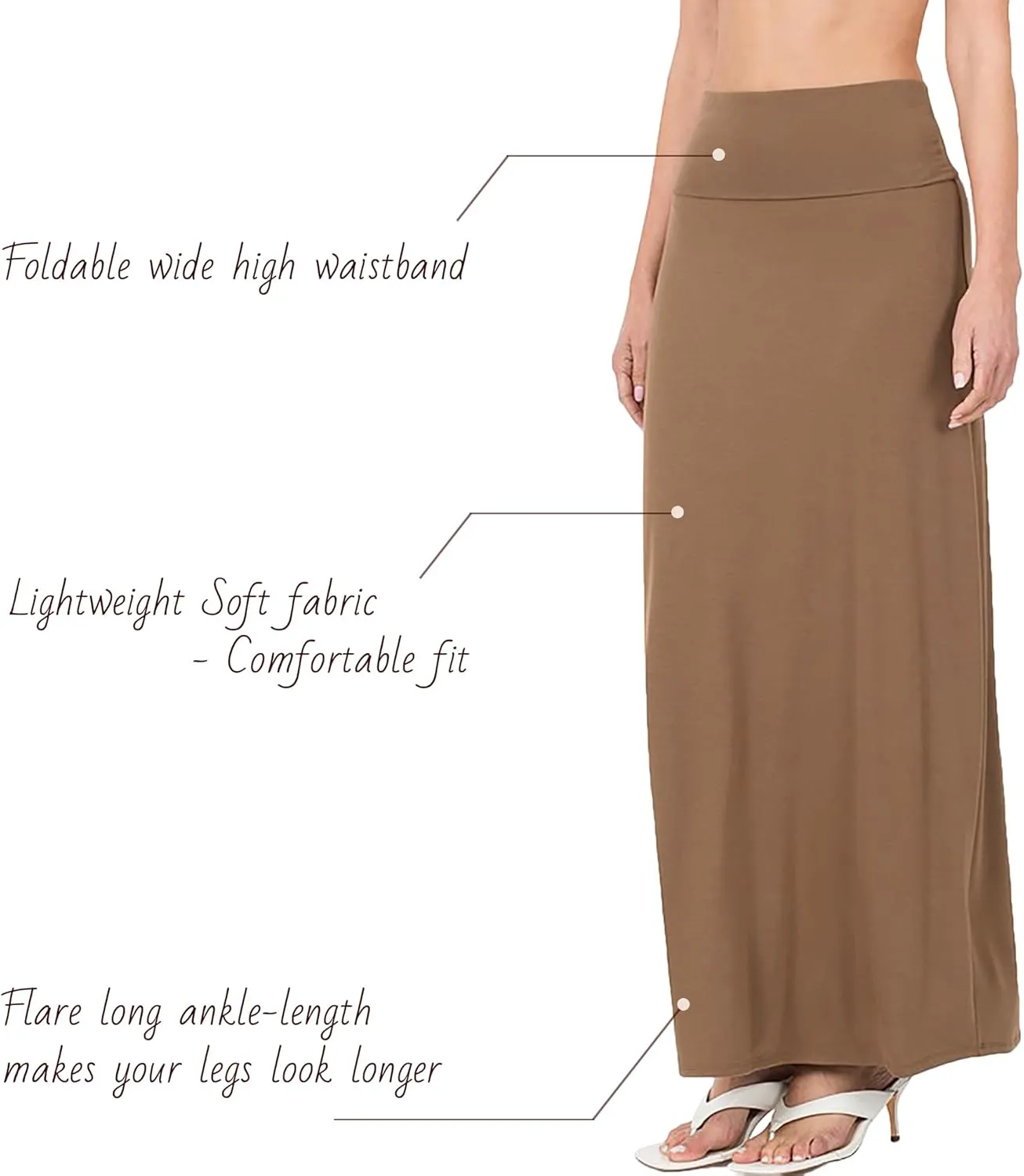 Relaxed Comfortable Fit Flare Long Maxi Skirts Lightweight Spandex