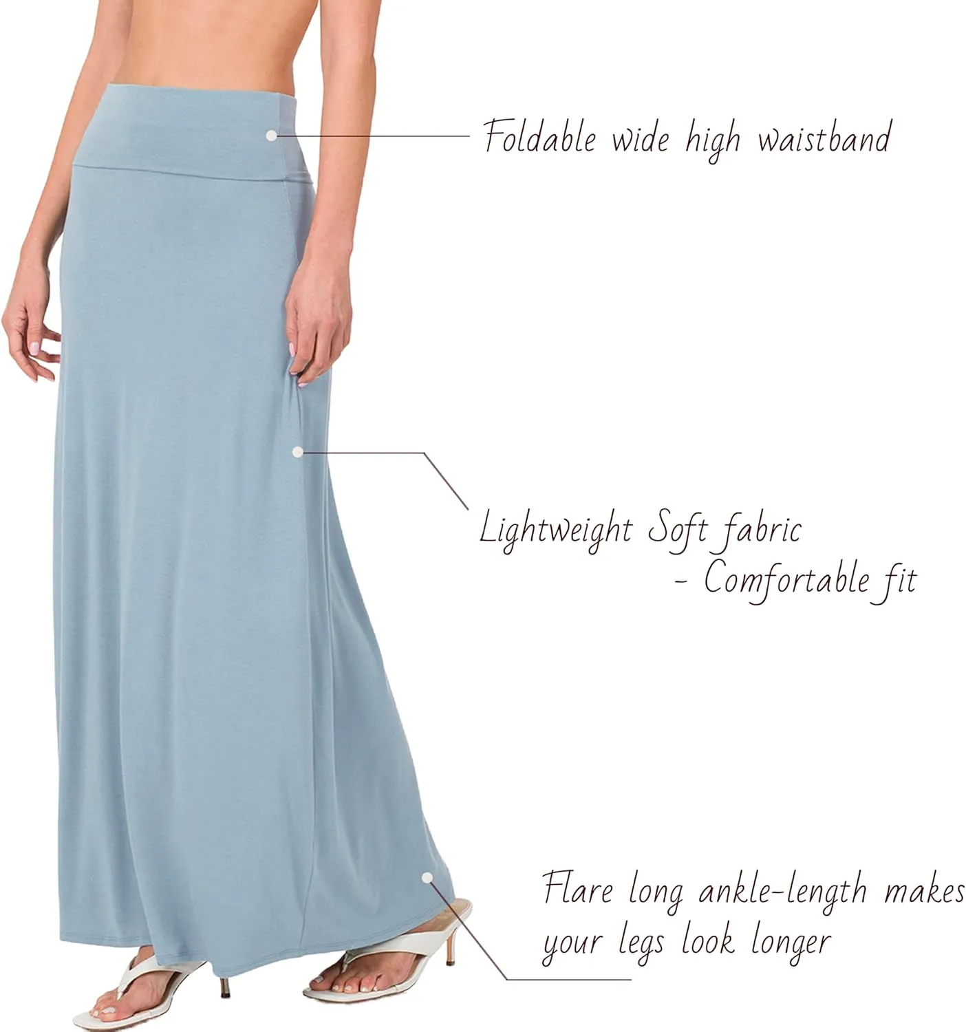 Relaxed Comfortable Fit Flare Long Maxi Skirts Lightweight Spandex