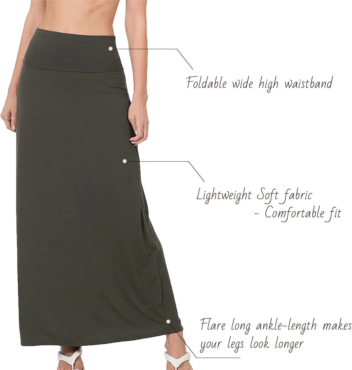 Relaxed Comfortable Fit Flare Long Maxi Skirts Lightweight Spandex