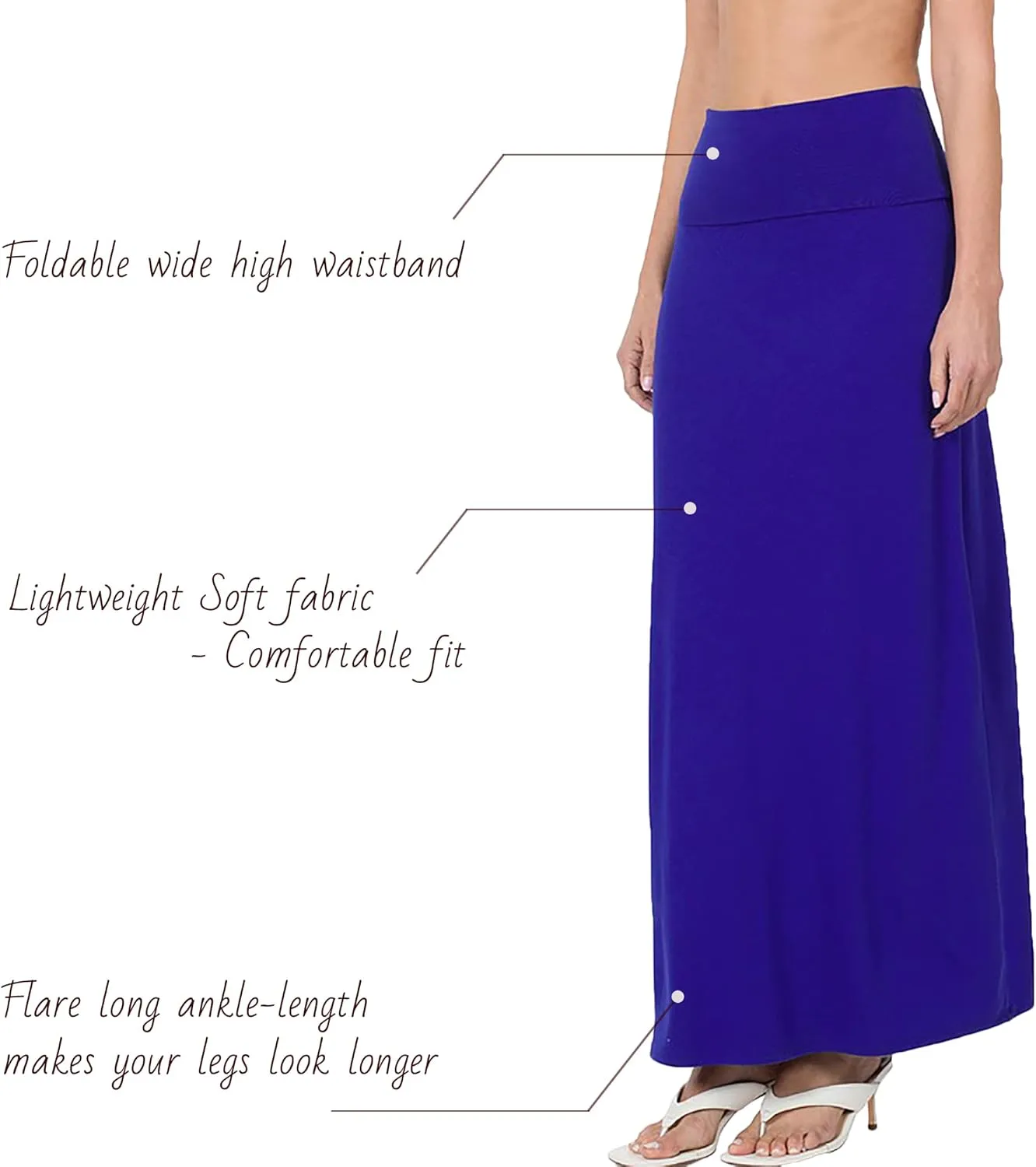 Relaxed Comfortable Fit Flare Long Maxi Skirts Lightweight Spandex