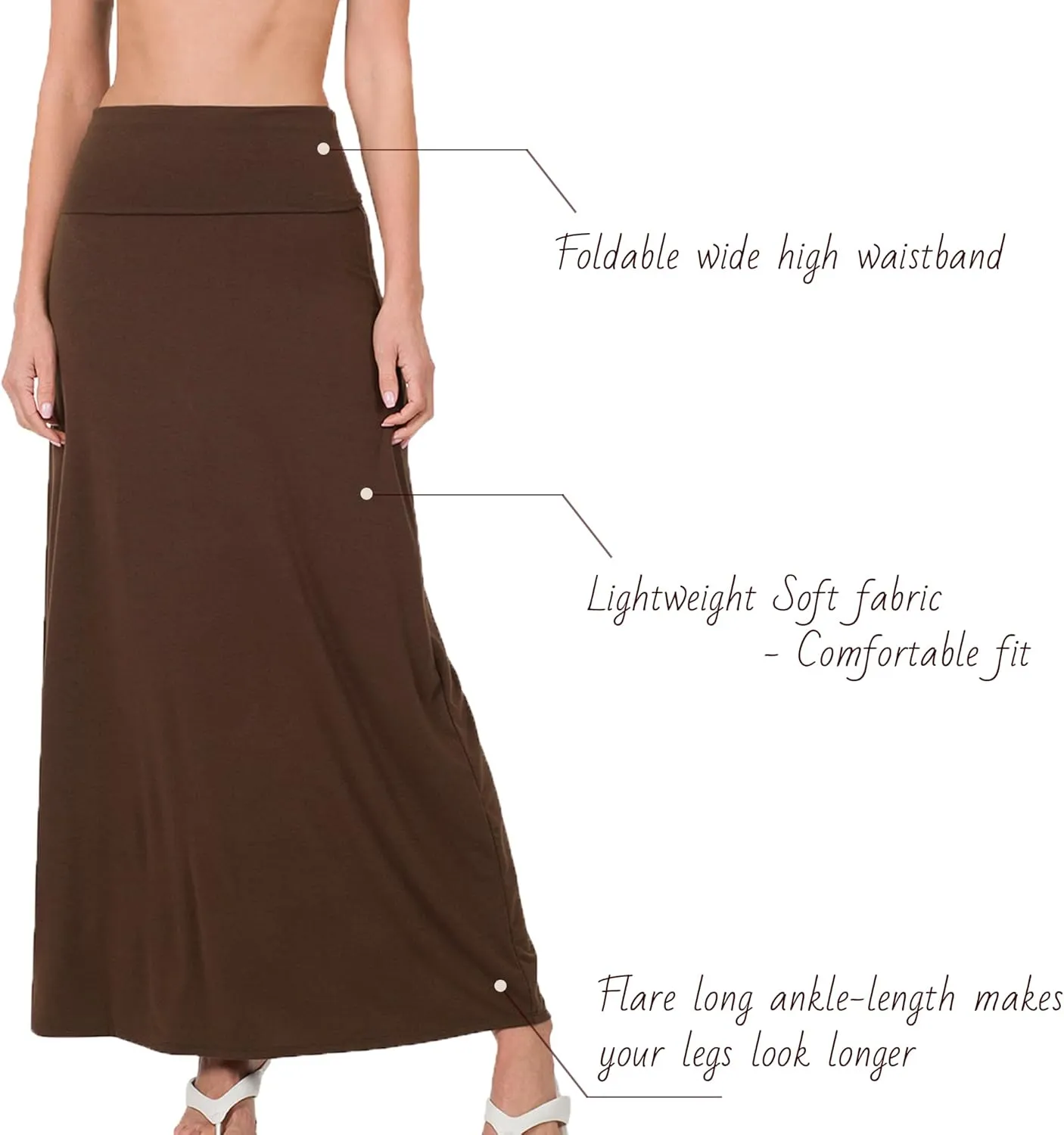 Relaxed Comfortable Fit Flare Long Maxi Skirts Lightweight Spandex
