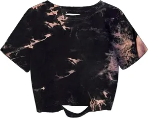 Remidoo Women's Casual Short Sleeve Graphic Print Tie Dye Crop Top T Shirt