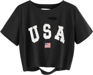Remidoo Women's Casual Short Sleeve Graphic Print Tie Dye Crop Top T Shirt
