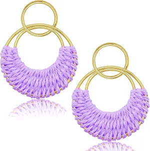 Ronglry Raffia Rattan Summer Beach Boho Earrings for Women Girls Lightweight Hoop Dangle Earrings Handmade Straw Wicker Braided Large Drop Earrings Fun Trendy Statement Earrings Jewelry Gifts for Her Girlfriend