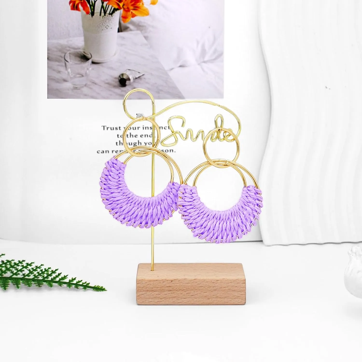Ronglry Raffia Rattan Summer Beach Boho Earrings for Women Girls Lightweight Hoop Dangle Earrings Handmade Straw Wicker Braided Large Drop Earrings Fun Trendy Statement Earrings Jewelry Gifts for Her Girlfriend