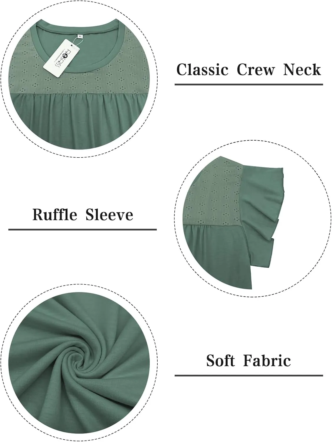 ROSRISS Plus-Size-Summer-Tops for Women Casual Ruffle Cap Sleeve Shirts Crewneck Eyelet Tunics